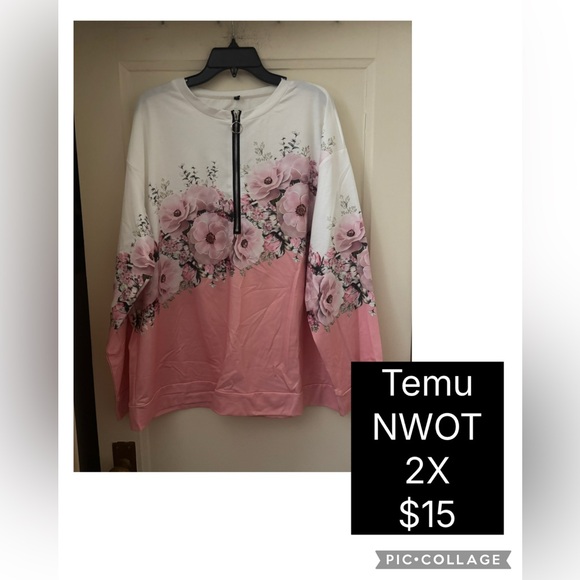 Floral Pink and White Zip-Up Shirt - Picture 1 of 1